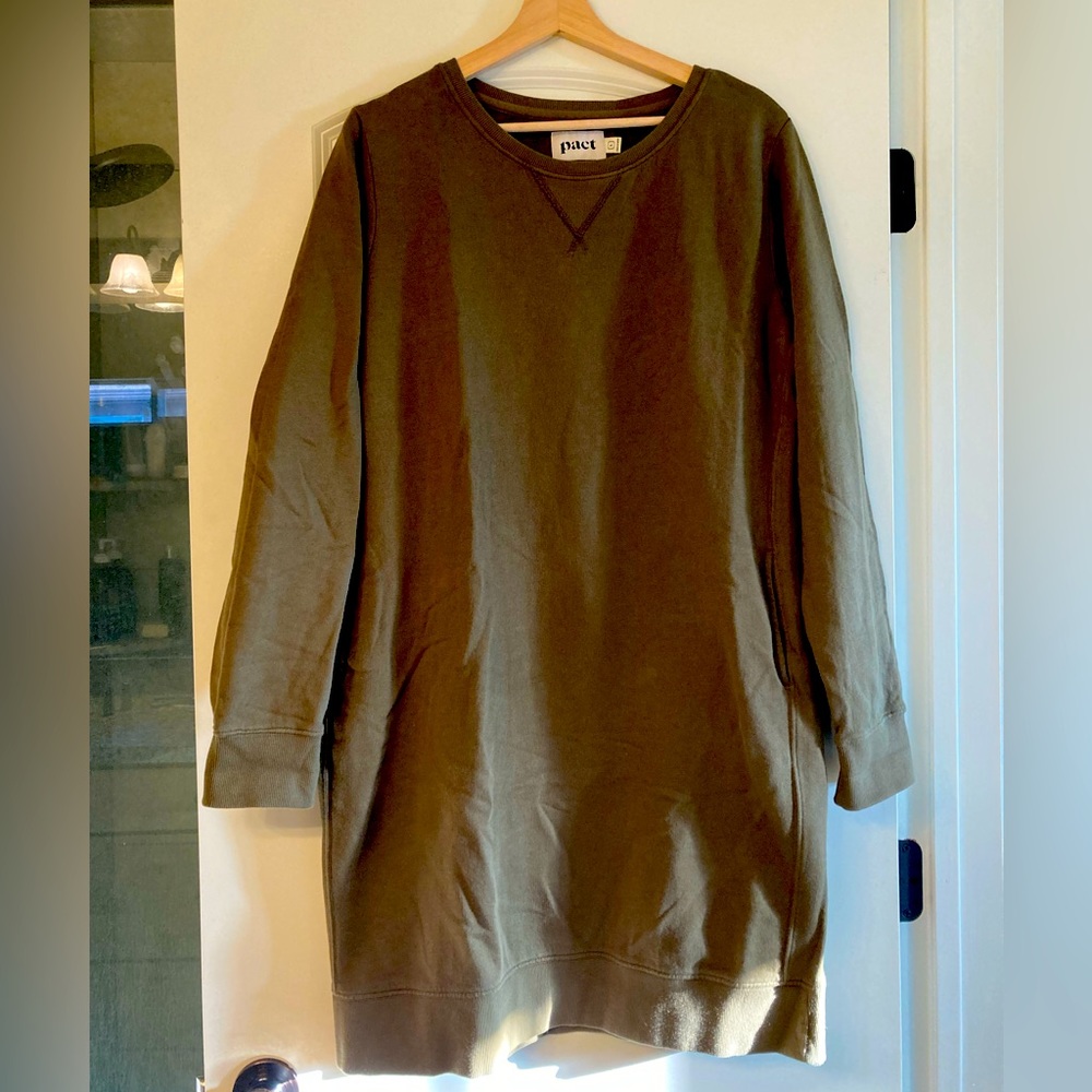 Pact Apparel organic cotton olive green sweatshirt dress size L